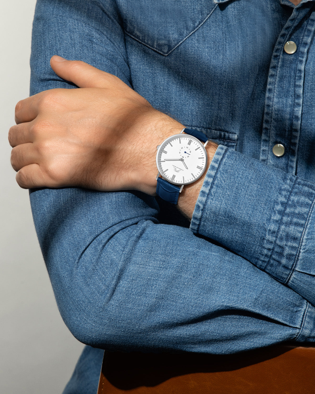 Porsamo Bleu Henry Luxury Men's Watch, Genuine Leather Band, Silver, Blue, White 841BHEL