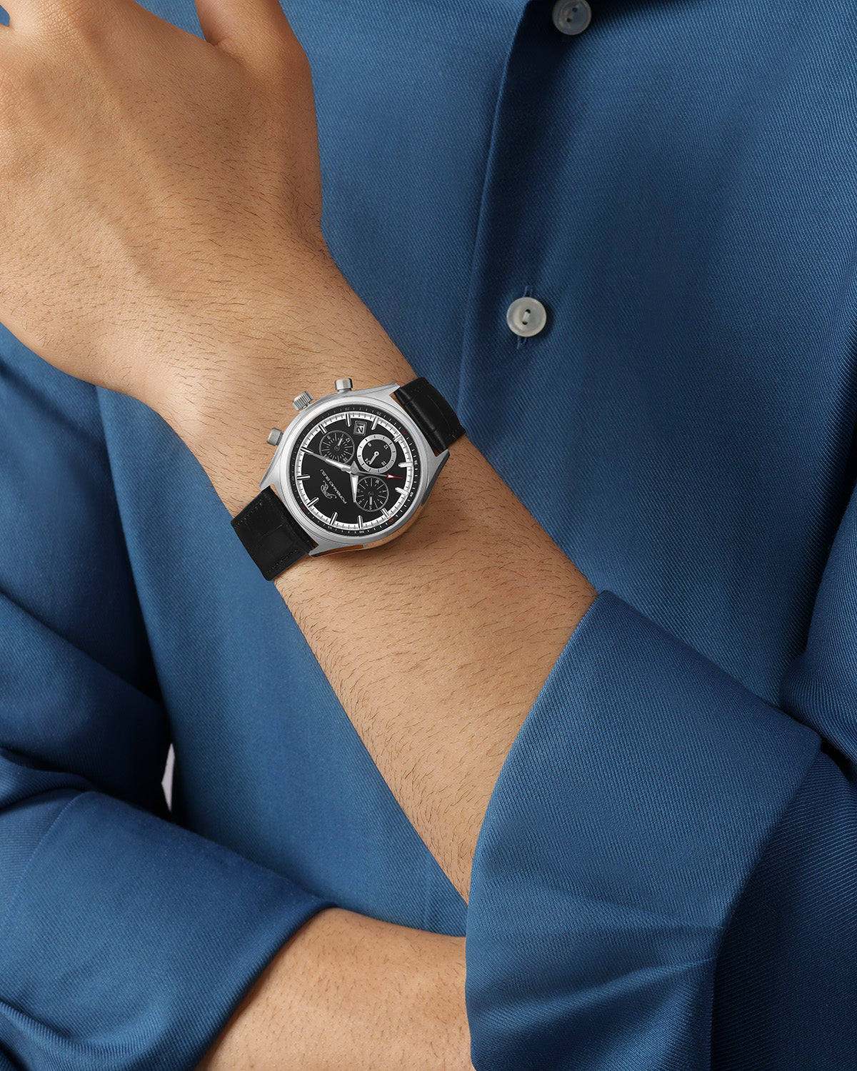 Porsamo Bleu Dylan Luxury Men's Watch, Genuine Leather Band, Black 871BDYL