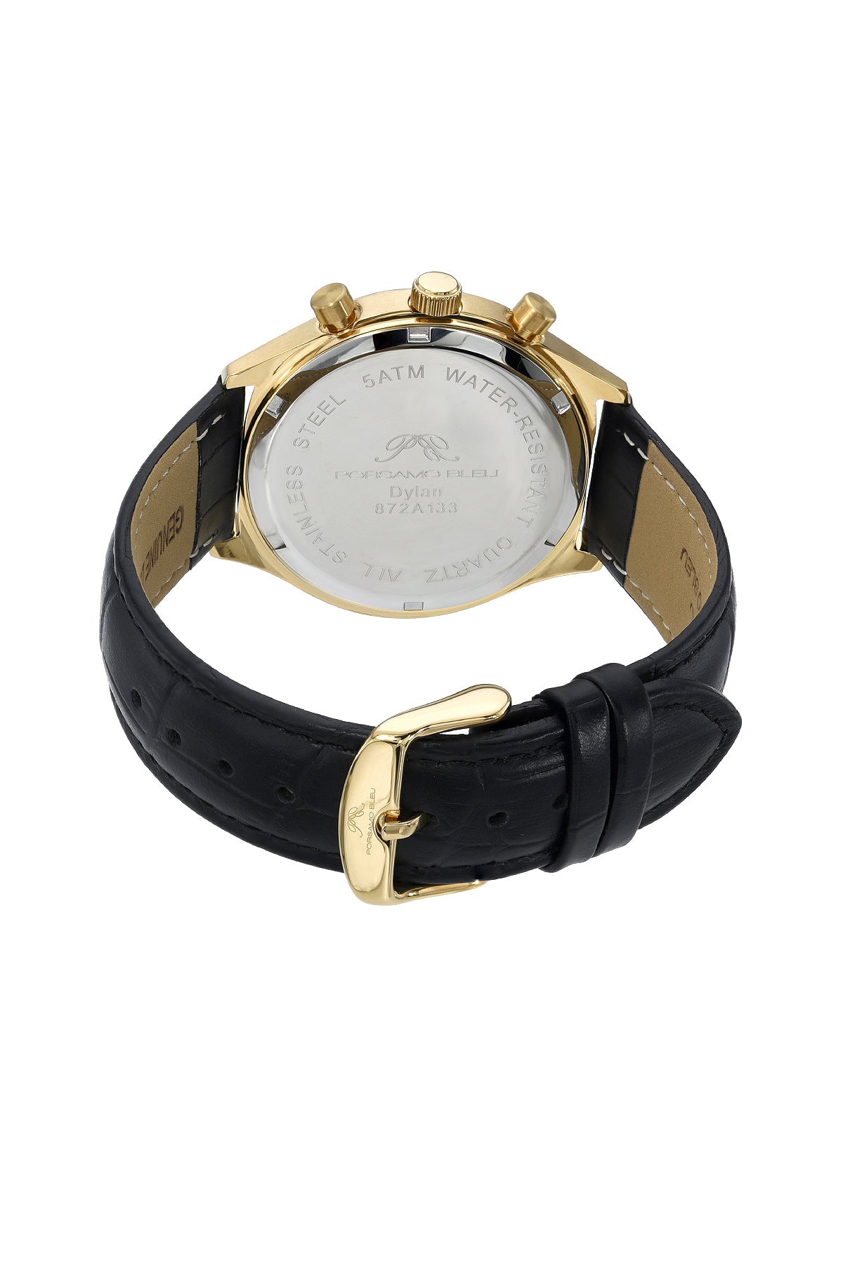 Porsamo Bleu Dylan Luxury Men's Watch, Genuine Leather Band Gold, Black and White 872ADYL