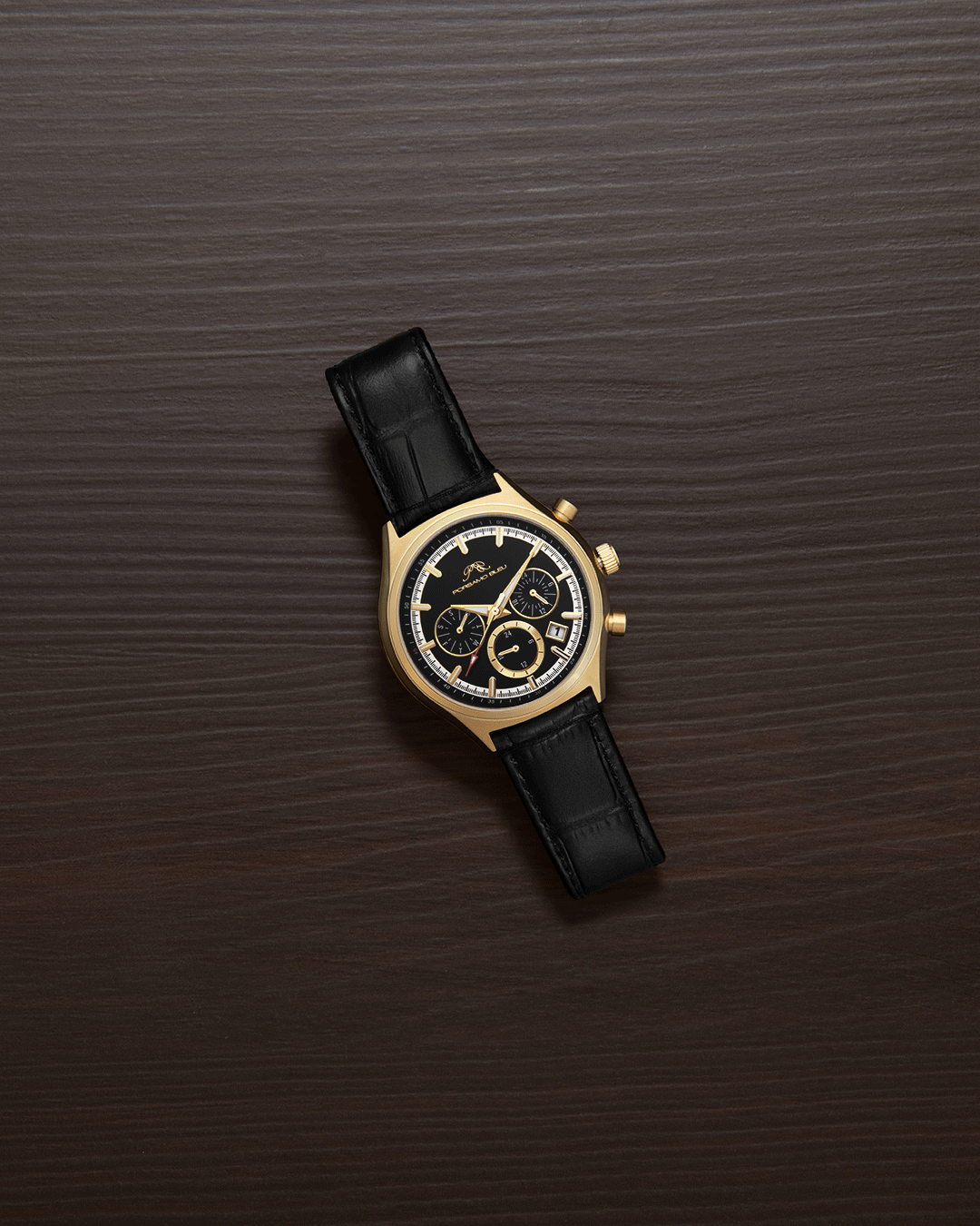 Porsamo Bleu Dylan Luxury Men's Watch, Genuine Leather Band Gold And Black 872BDYL