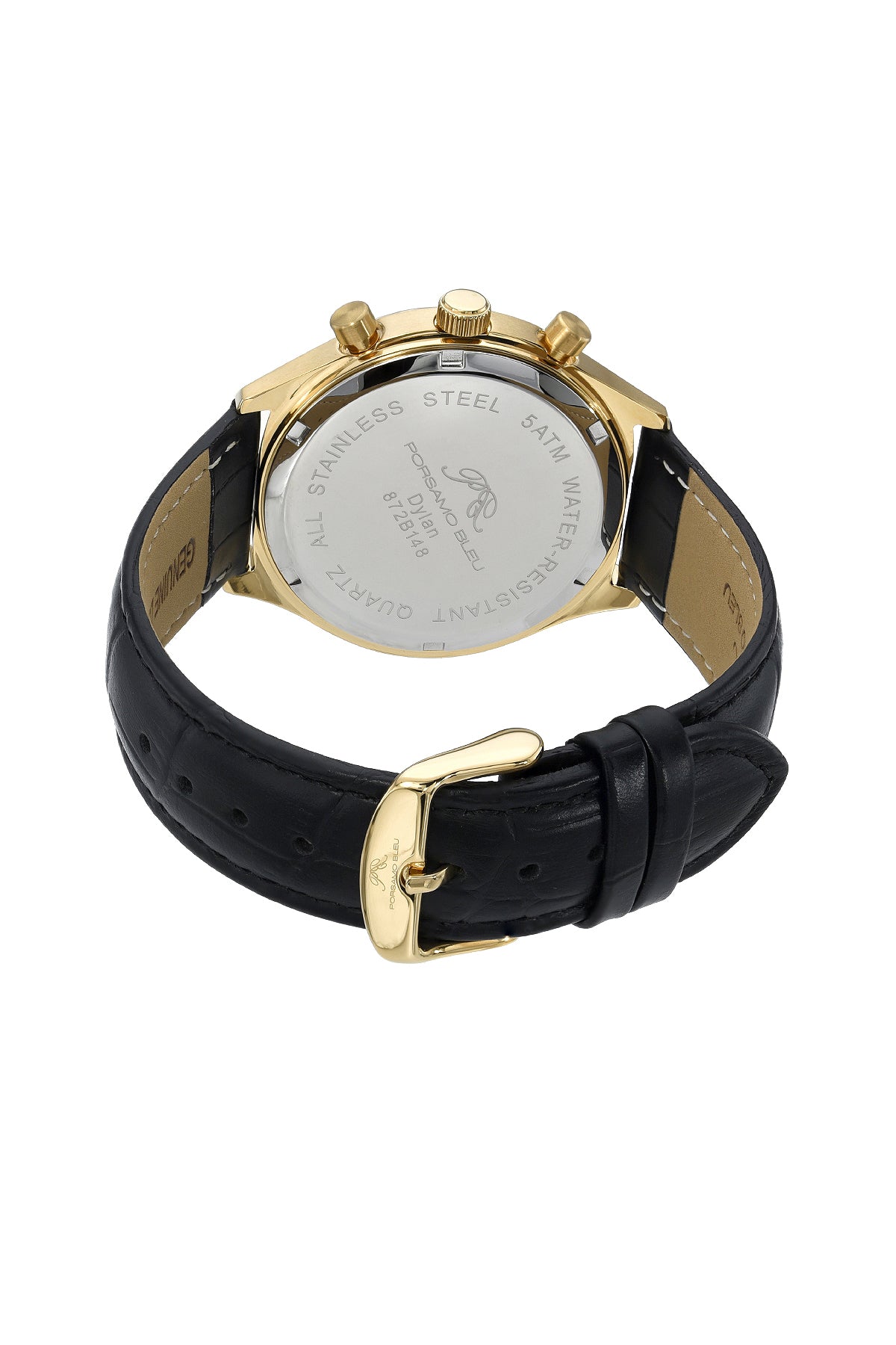 Porsamo Bleu Dylan Luxury Men's Watch, Genuine Leather Band Gold And Black 872BDYL