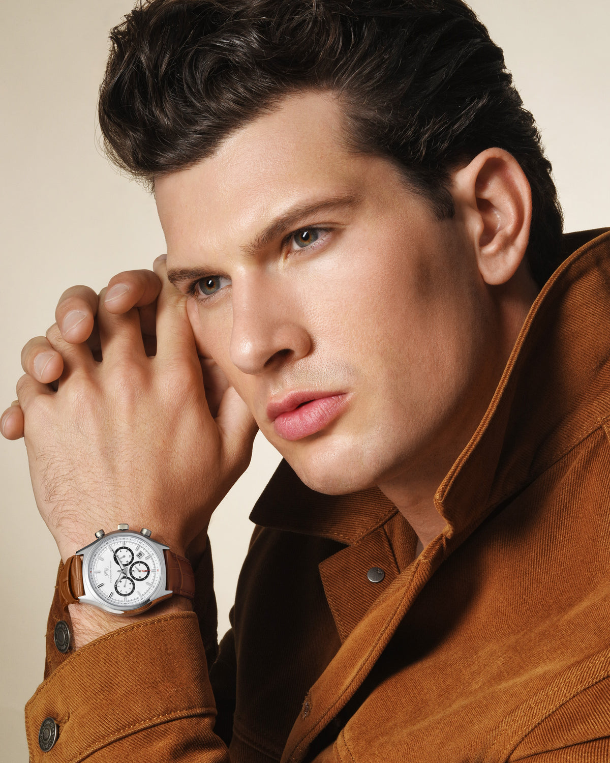 Porsamo Bleu Dylan Luxury Men's Watch, Genuine Leather Band Silver And Brown 873ADYL