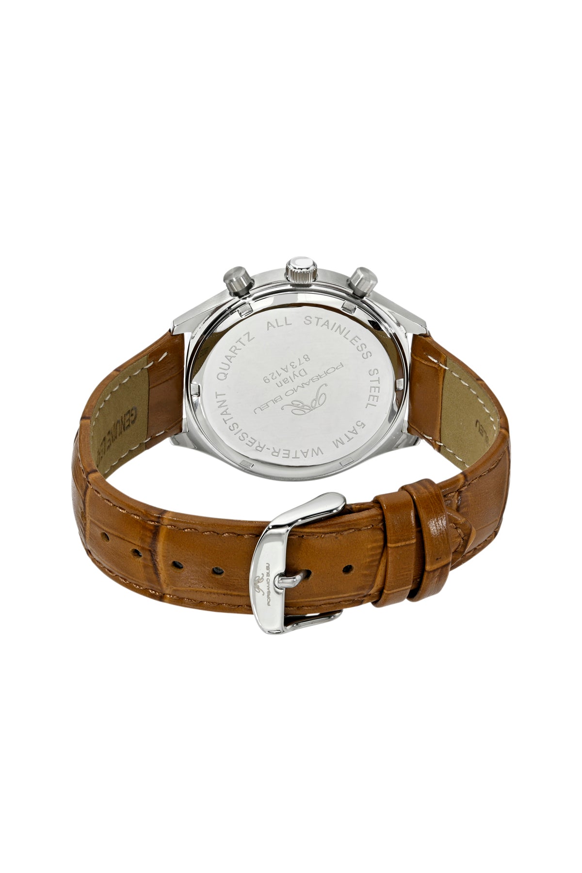Porsamo Bleu Dylan Luxury Men's Watch, Genuine Leather Band Silver And Brown 873ADYL