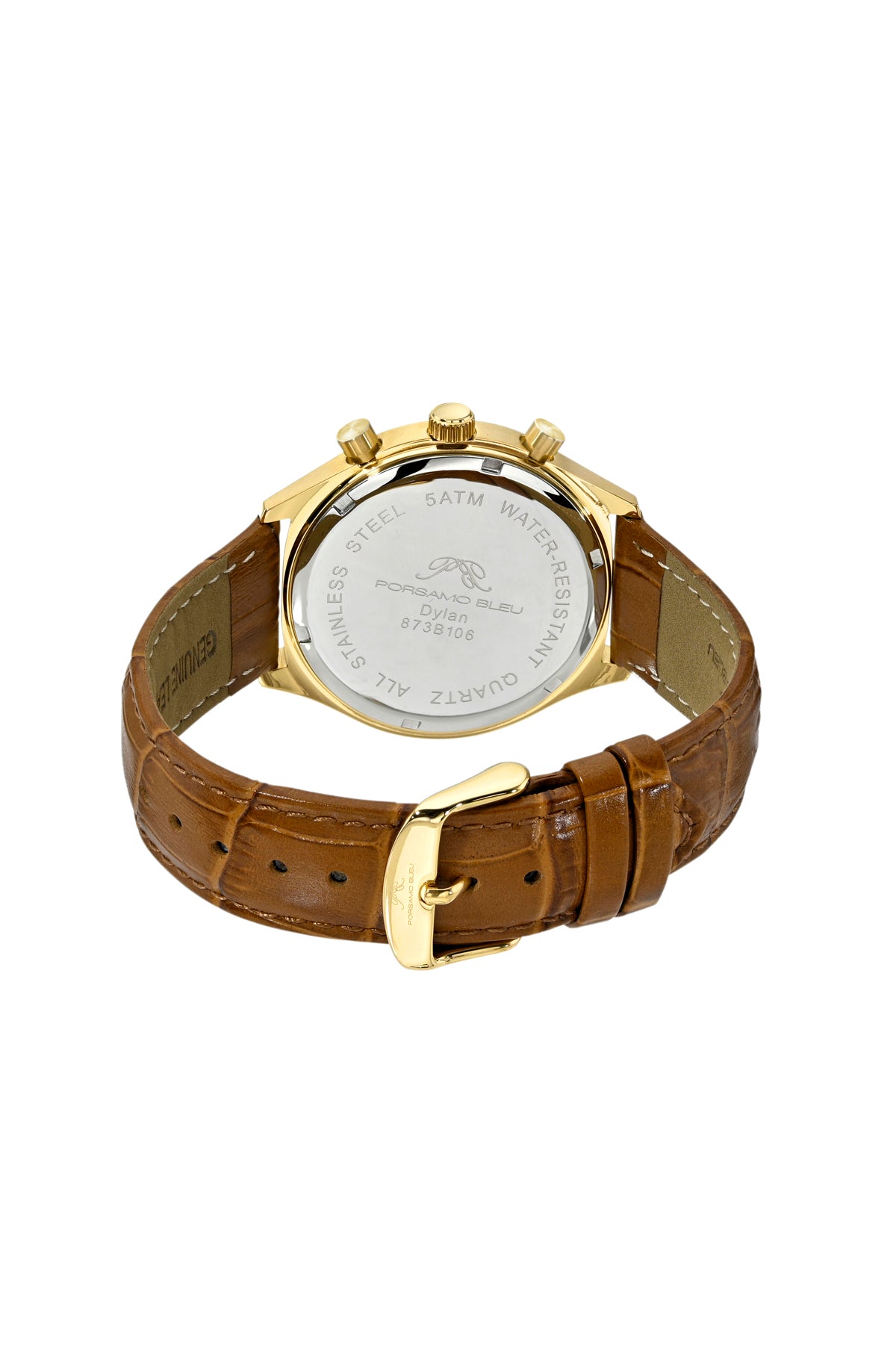 Porsamo Bleu Dylan Luxury Men's Watch, Genuine Leather Band Gold And Brown 873BDYL