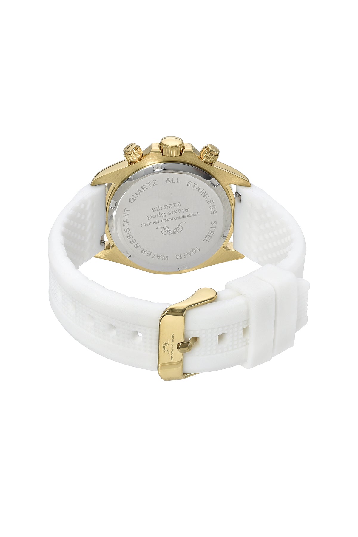 Porsamo Bleu Alexis Sport Luxury Women's Stainless Steel and Silicone Watch, Gold and White, 923BALR