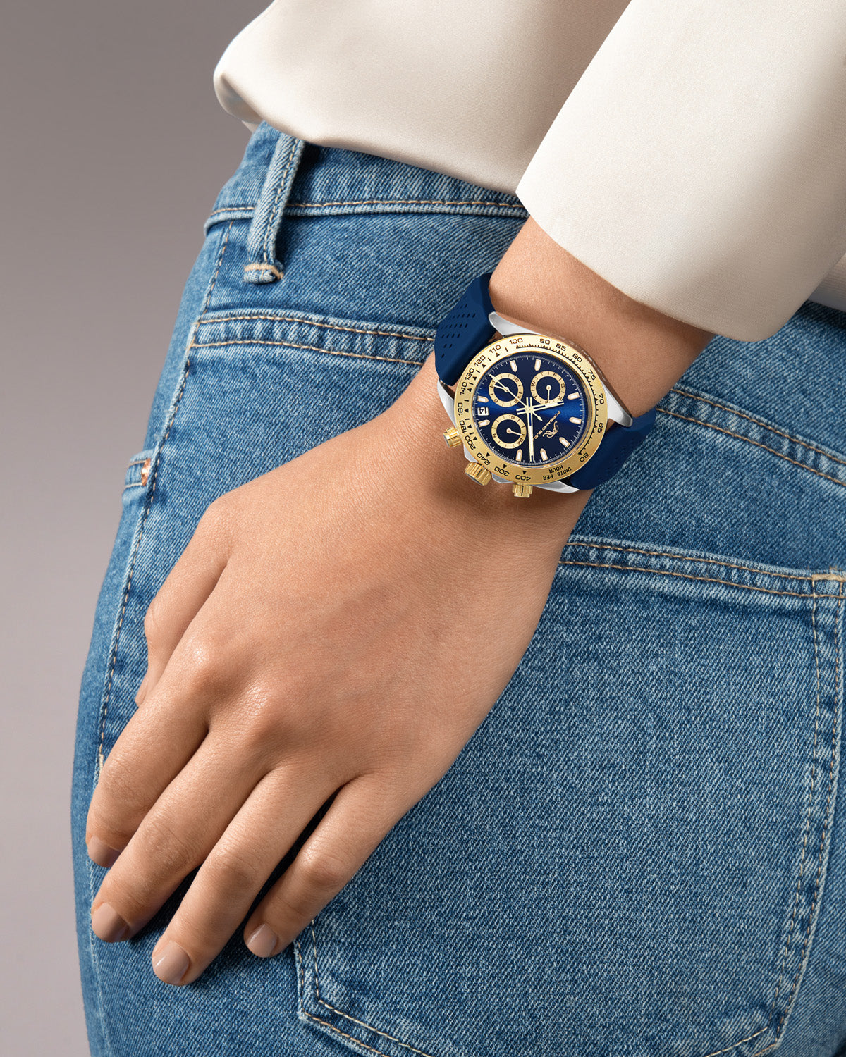 Porsamo Bleu Alexis Sport Luxury Women's Stainless Steel And Silicone Watch, Two-tone And Blue, 924CALR