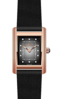 Porsamo Bleu Karolina luxury diamond rectangular women's genuine leather band watch, rose, black 1085AKAL