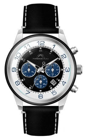 Porsamo Bleu Arthur Luxury Chronograph Men's Genuine Leather Band Watch, Silver, Black, Blue 1091GARL