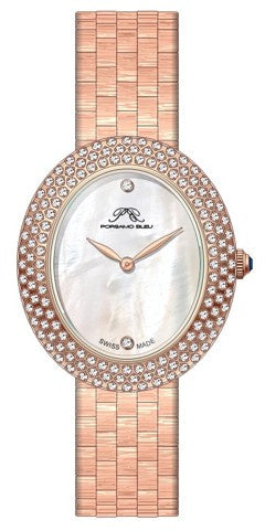 Porsamo Bleu Angelica Luxury Women's Oval And Topaz Stainless Steel Watch, Rose Tone 1342CANS