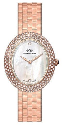 Porsamo Bleu Angelica Luxury Women's Oval And Topaz Stainless Steel Watch, Rose Tone 1342CANS