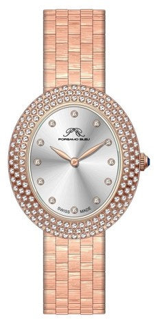 Porsamo Bleu Angelica Luxury Women's Oval And Topaz Stainless Steel Watch, Rose Tone 1344CANS