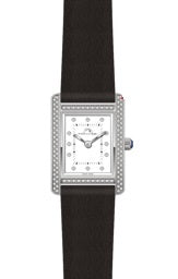 Porsamo Bleu Karolina luxury diamond topaz rectangular women's genuine leather band watch, silver, black 1083AKAL