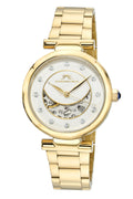 Porsamo Bleu Colette Luxury Automatic Women's Stainless Steel Watch With Topaz Gem Hour Markers, Gold, White 1103BCOS
