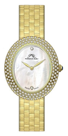 Porsamo Bleu Angelica Luxury Women's Oval And Topaz Stainless Steel Watch, Gold Tone 1342BANS