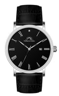 Porsamo Bleu Veritas1 Luxury Men's Diamond Watch Genuine Leather Band, Silver-Tone, Black, 1361FVEL