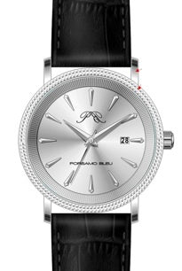 Porsamo Bleu Veritas2 Luxury Men's Watch Genuine Leather Band, Silver-Tone, Black, 1362AVEL