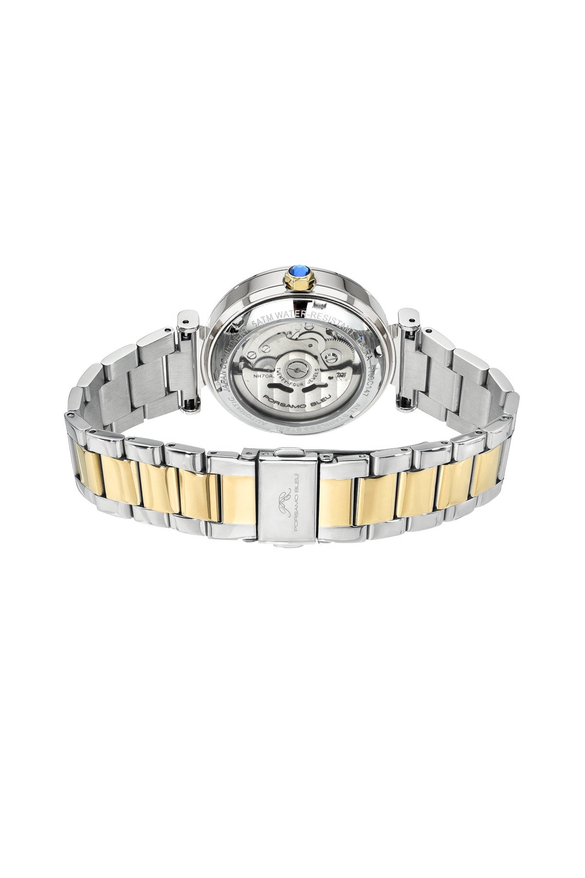 Porsamo Bleu Colette Luxury Automatic Women's Stainless Steel Watch With Topaz Gem Hour Markers, Two Tone, White 1103CCOS