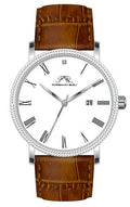 Porsamo Bleu Veritas1 Luxury Men's Diamond Watch Genuine Leather Band, Silver-Tone, Brown, 1361CVEL