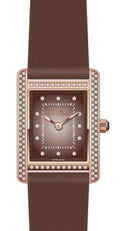 Porsamo Bleu Karolina luxury diamond topaz rectangular women's genuine leather band watch, rose, brown 1085CKAL