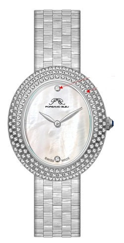 Porsamo Bleu Angelica Luxury Women's Oval And Topaz Stainless Steel Watch, Silver Tone 1342AANS