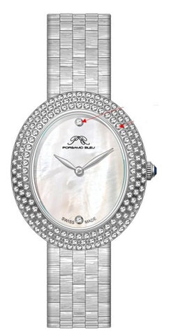 Porsamo Bleu Angelica Luxury Women's Oval And Topaz Stainless Steel Watch, Silver Tone 1342AANS