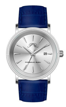 Porsamo Bleu Veritas2 Luxury Men's Watch Genuine Leather Band, Silver-Tone, Blue, 1362BVEL