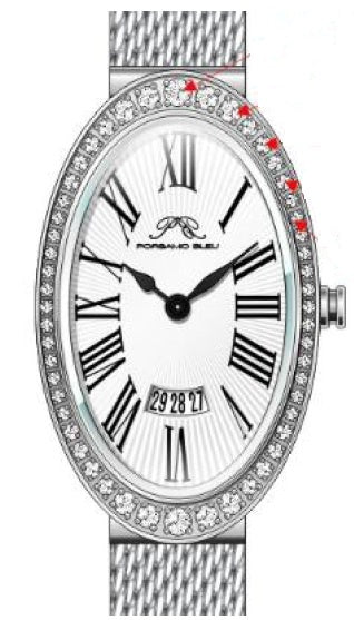 Porsamo Bleu Eloise Luxury Women's Oval And Topaz Stainless Steel Mesh Bracelet Watch, Silver Tone 1352AELS