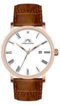 Porsamo Bleu Veritas1 Luxury Men's Diamond Watch Genuine Leather Band, Rose-Tone, Brown, 1361EVEL