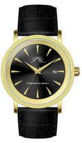 Porsamo Bleu Veritas2 Luxury Men's Watch Genuine Leather Band, Gold-Tone, Black, 1362EVEL