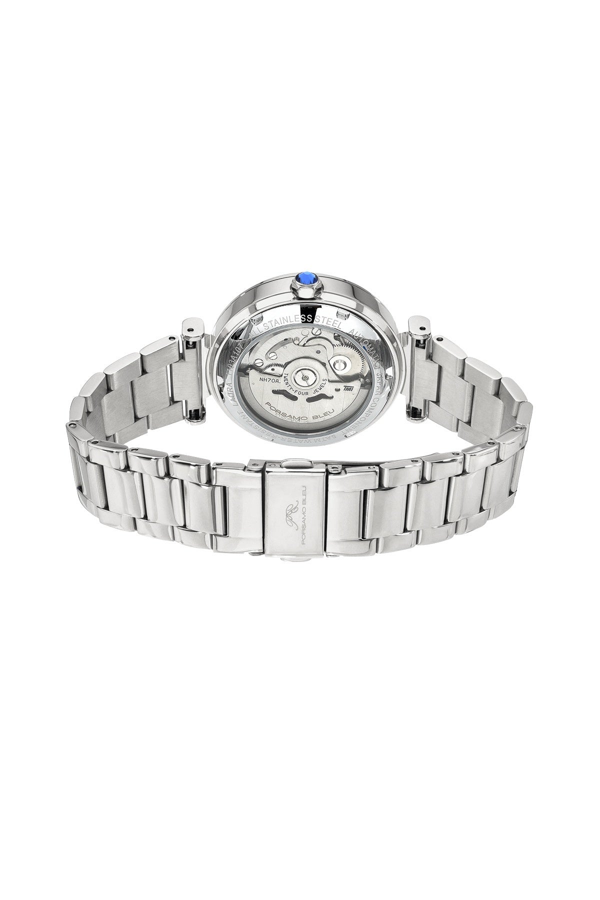 Porsamo Bleu Colette Luxury Automatic Women's Stainless Steel Watch And Topaz Gem Hour Markers, Silver, White 1103ACOS