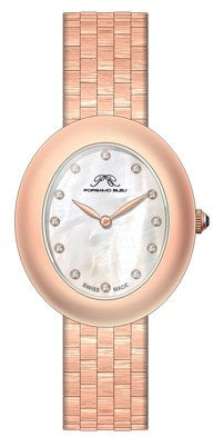 Porsamo Bleu Angelica Luxury Women's Oval Stainless Steel Watch, Rose Tone 1341CANS