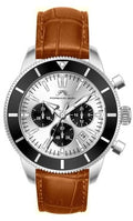 Porsamo Bleu Brandon luxury chronograph men's genuine leather band watch, silver, cognac 1012DBRL