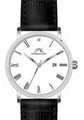 Porsamo Bleu Veritas1 Luxury Men's Diamond Watch Genuine Leather Band, Silver-Tone, Black, 1361AVEL