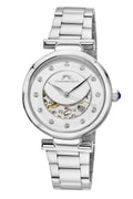 Porsamo Bleu Colette Luxury Automatic Women's Stainless Steel Watch And Topaz Gem Hour Markers, Silver, White 1103ACOS