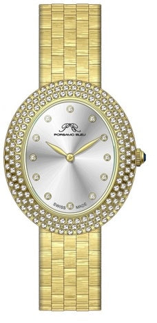 Porsamo Bleu Angelica Luxury Women's Oval And Topaz Stainless Steel Watch, Gold Tone 1344BANS