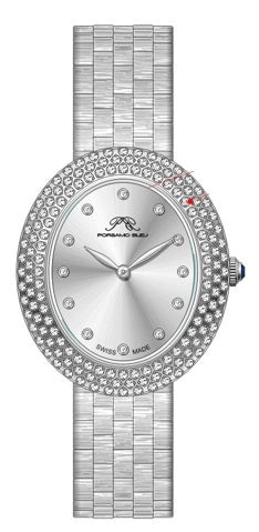 Porsamo Bleu Angelica Luxury Women's Oval And Topaz Stainless Steel Watch, Silver Tone 1344AANS