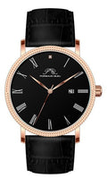 Porsamo Bleu Veritas1 Luxury Men's Diamond Watch Genuine Leather Band, Rose-Tone, Black, 1361HVEL