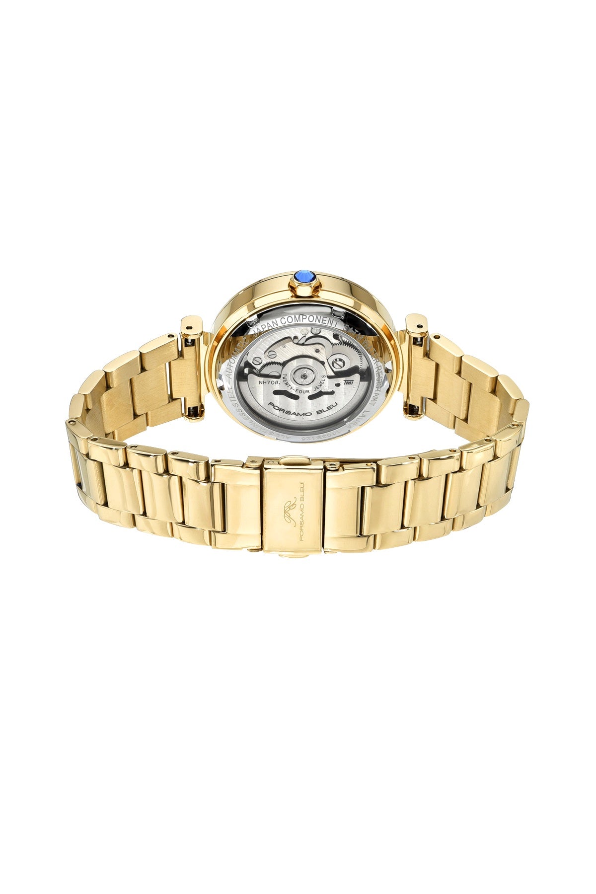 Porsamo Bleu Colette Luxury Automatic Women's Stainless Steel Watch With Topaz Gem Hour Markers, Gold, White 1103BCOS