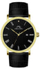 Porsamo Bleu Veritas1 Luxury Men's Diamond Watch Genuine Leather Band, Gold-Tone, Black, 1361GVEL