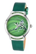 Porsmao Bleu Carmen Luxury Women's Watch, Satin Covered Genuine Leather Band, Silver, Green 992ACAL
