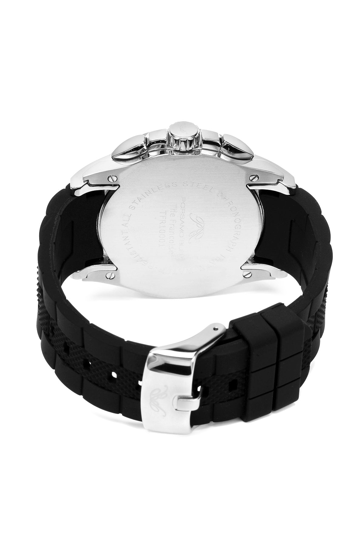 Porsamo Bleu Francoise Luxury Chronograph Men's Silicone Watch, Silver, Black 244CFRR