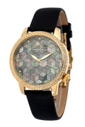 Porsamo Bleu Evelyn Luxury Topaz Womens Watch Satin Covered Genuine Leather Band, Gold, Black 763BEVL
