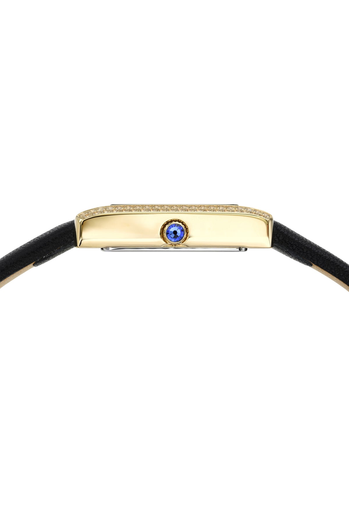 Porsamo Bleu Karolina luxury diamond topaz rectangular women's genuine leather band watch, gold, black 1084AKAL