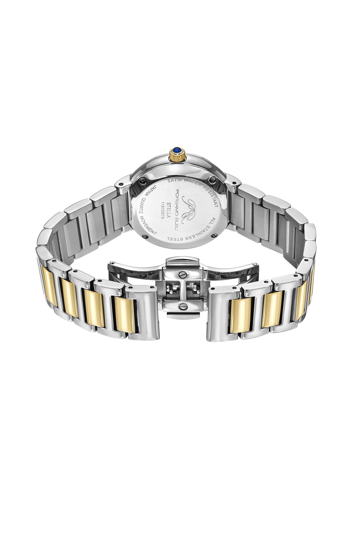 Porsamo Bleu Stella Luxury Crystal Womens Stainless Steel Watch, Two Tone With Silver Guilloche And Sunray Dial 1191DSTS