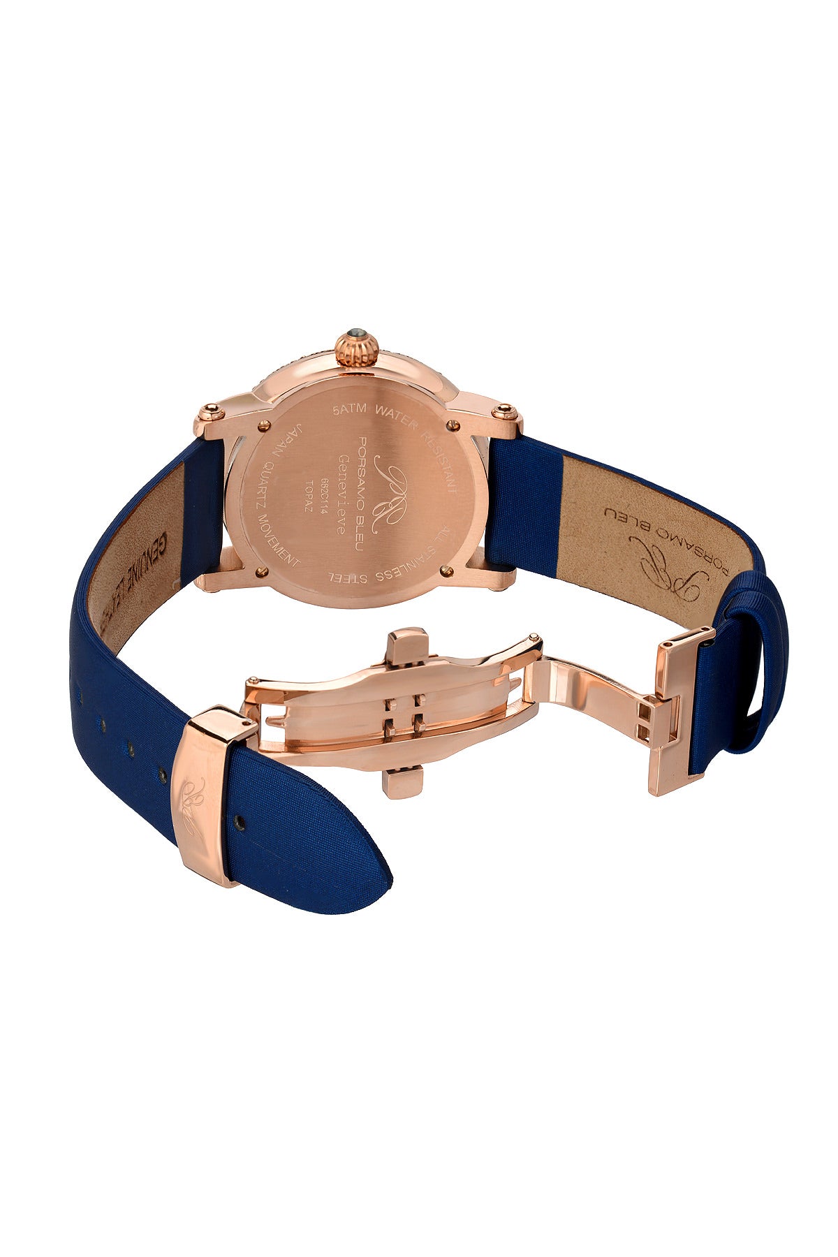 Porsamo Bleu Genevieve Luxury Topaz Women's Satin Leather Watch, Rose, Blue 682CGEL