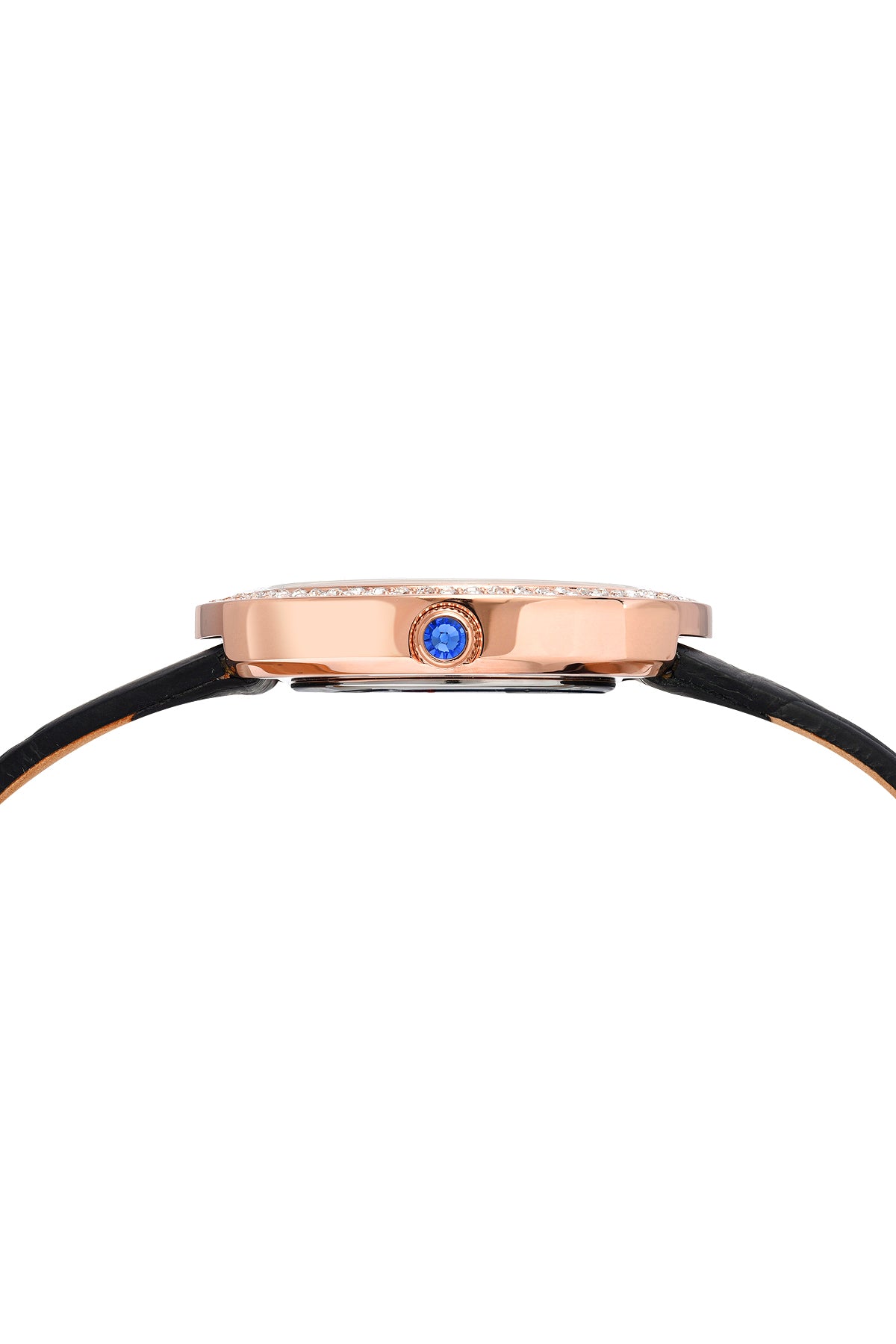 Porsamo Bleu Larissa Luxury Women's Watch, Genuine Leather Band, Crystal Inlaid Bezel, White, Rose, Black 891CLAL