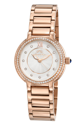 Porsamo Bleu Stella Luxury Crystal Womens Stainless Steel Watch, Rose With Silver Guilloche And Sunray Dial 1191CSTS