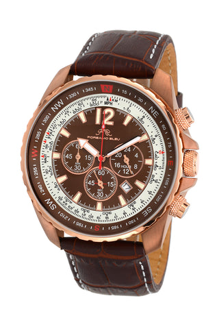 Porsamo Bleu Martin luxury  chronograph men's watch, genuine leather band, brown 351CMAL