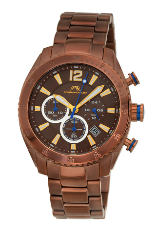 Porsamo Bleu Taylor luxury chronograph men's stainless steel watch, brown 621ETAS