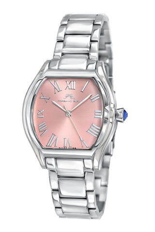 Porsamo Bleu Celine Luxury Tonneau Shaped  Women's Stainless Steel Watch, Silver, Baby Pink 1001BCES